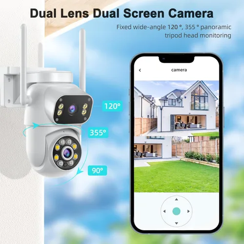 Miniatura 3 de Cámara de seguridad inalámbrica de doble lente de vigilancia para exteriores e interiores, cámara PTZ WiFi de 2.4 GHz para seguridad del hogar