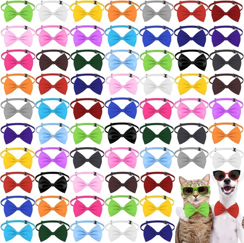 Huhumy 240 corbatines para perros con collar ajustable, 20 colores, lazos para el cuello de cachorro, corbatas para mascotas, collares de gato,