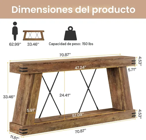 Miniatura 3 de Tribesigns Mesa consola de granja de 70.9 pulgadas, mesa larga para sofá detrás del sofá con almacenamiento, estación de consola de madera estrecha