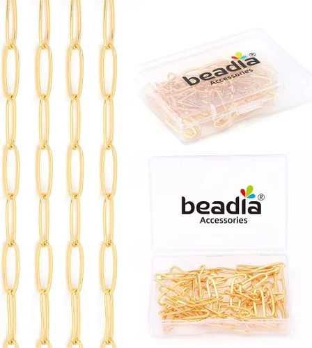 Miniatura 9 de Beadia - Cadenas ovales bañadas en oro de 18 quilates de 5 mm y 1 metro para la fabricación de joyas Cadena ovalada O