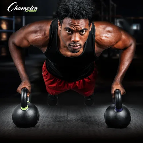 Miniatura 6 de Champion Sports Rhino Fitness Iron Kettlebells - Full Body Powder Coated - Textured for Improved Grip - Color Coded Handles