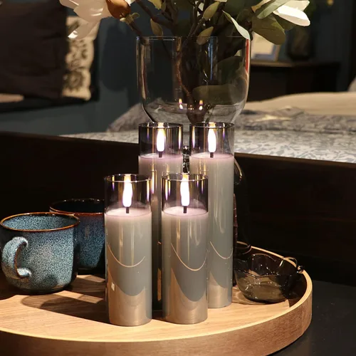 Miniatura 4 de Rhytsing Velas LED de vidrio que funcionan con pilas, velas delgadas sin llama con control remoto, luz blanca cálida, 8 baterías incluidas, D 2 Gris