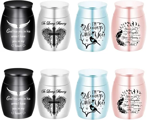 Miniatura 8 de Urnas pequeñas de color para cenizas, juego de 8, mini urnas de aluminio, urnas de cremación para cenizas de humanos/mascotas, soporte para cenizas