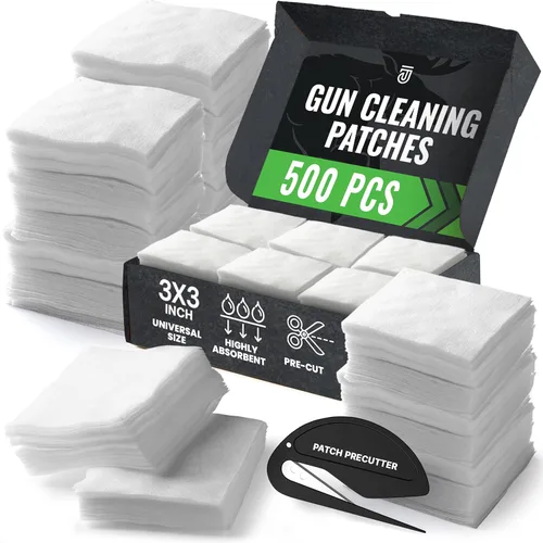 REPSUPPLEMENTS 500 parches de limpieza de pistolas de 3 pulgadas, suministros profesionales de limpieza de armas, 3 x 3 parches de pistola sin