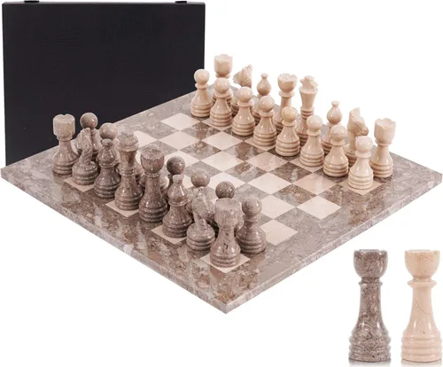 Miniatura 10 de Juego de ajedrez de mármol para adultos de 15 pulgadas, hecho a mano, juego de mesa negro y coral con 32 piezas de ajedrez, 2 reinas adicionales