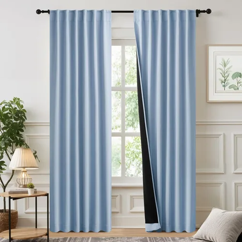 Miniatura 57 de NICETOWN Paneles de cortinas totalmente opacas para dormitorio que reducen el frío, cubiertas de ventana súper gruesas aisladas, cortinas Biscotti
