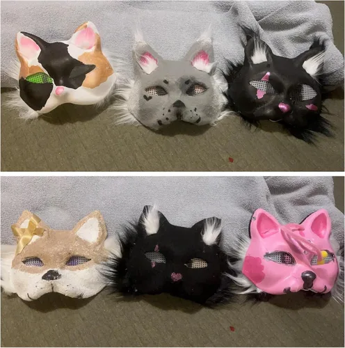 Miniatura 7 de 10 máscaras de gato, máscaras therianas blancas para bailes de máscaras, Halloween, cosplay para niños y fiestas de disfraces