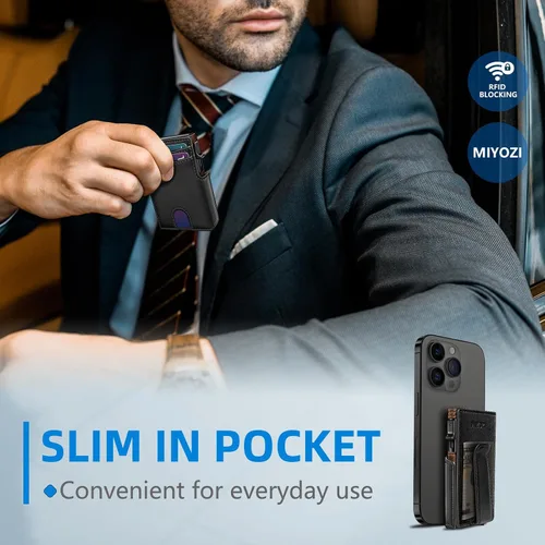 Miniatura 7 de miyozi Billetera para hombre, con clip para dinero, bolsillo para monedas, ventana para identificación, delgada, bolsillo frontal con bloqueo RFID