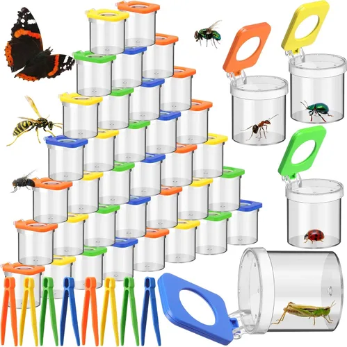 Miniatura 8 de Halloscume Paquete de 20 unidades de visor de insectos para niños con pinzas, explorador, juego de contenedores para atrapar insectos para insectos