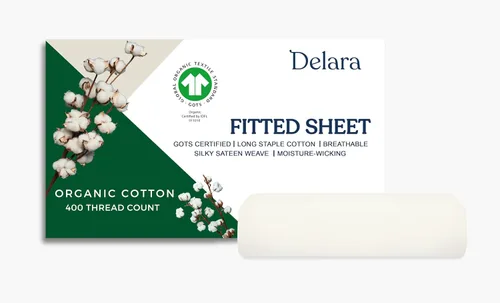 Miniatura 7 de Sábana bajera ajustable 100% algodón orgánico certificado GOTS, 400 hilos, algodón de fibra larga, ultra suave, sedoso, absorbe la humedad, suave