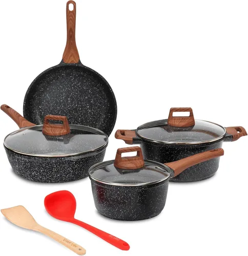 Miniatura 8 de ESLITE LIFE Juego de utensilios de cocina antiadherentes, 12 piezas de ollas y sartenes con revestimiento de granito, juego de cocina, compatible