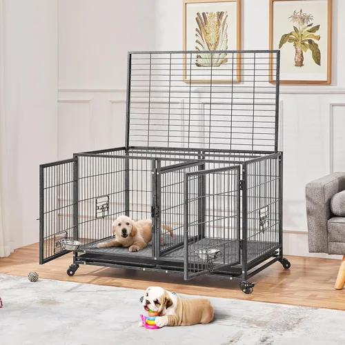 Miniatura 2 de Yaheetech Jaula Apilable para Perros con Divisor de 43'' Rodante Jaula de Servicio Pesado para Perros con Parte Superior Abierta/2 Bandejas
