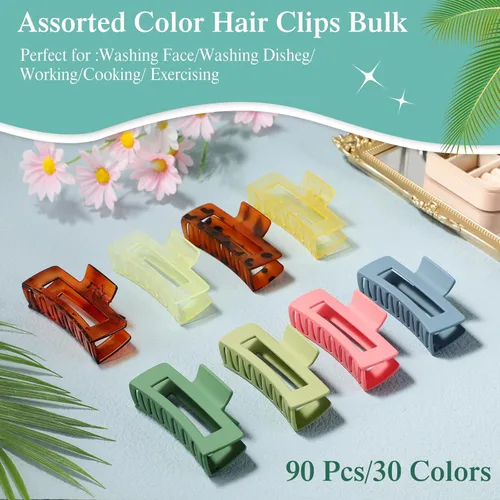 Miniatura 6 de XunYee 60 pinzas para el pelo a granel para mujeres y niñas, 4.1 pulgadas, rectángulo, grande, antideslizante, cuadrado, fuerte sujeción