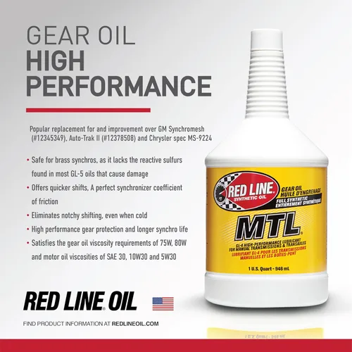 Miniatura 3 de Red Line 50204 SAE 75W80 API GL-4 Lubricante de transmisión manual y transeje (MTL) para engranajes de automóvil, 1 cuarto de galón (paquete de 12)