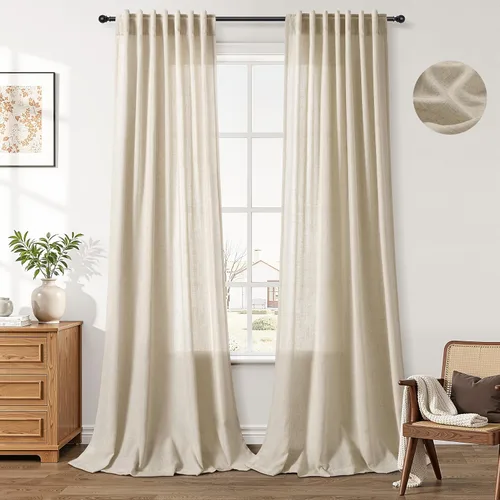 Miniatura 69 de Aersas Aqua Green Linen Curtains 84 Inches Long 2 Panels Set Back Tab Rod Pocket Living Room Curtain Farmhouse Rustic Light Filtering Hook Drapes