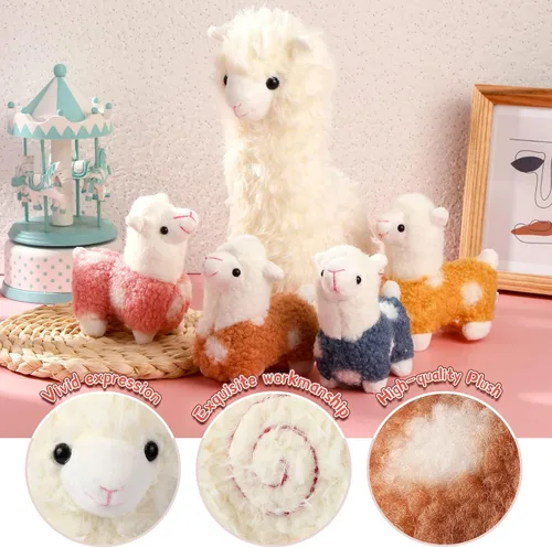 Miniatura 4 de Civaner Animal de peluche de llama con 4 peluches de llama bebé, lindo juego de peluche de alpaca suave Kawaii para niños y niñas, graduación, Blanco