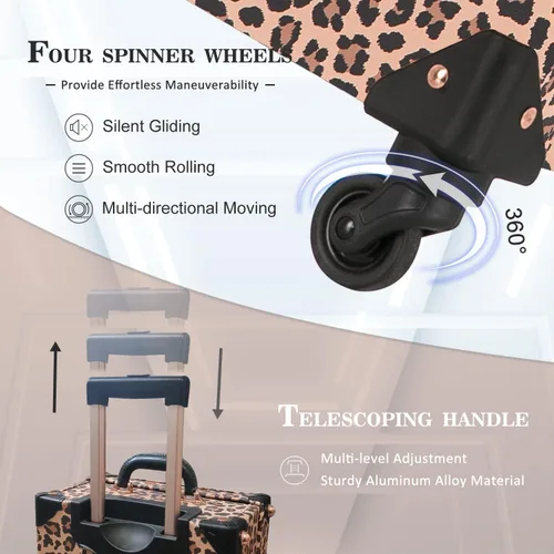 Miniatura 6 de Unitravel Juego de equipaje vintage de 3 piezas para mujer con cerradura TSA, Leopardo