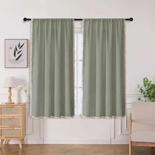 Miniatura 17 de Joydeco Cortinas Bohemias Beige de 63 Pulgadas de Largo 2 Paneles, Cortinas de Granja Bohemias Súper Suaves con Borlas, Cortinas Semitransparentes