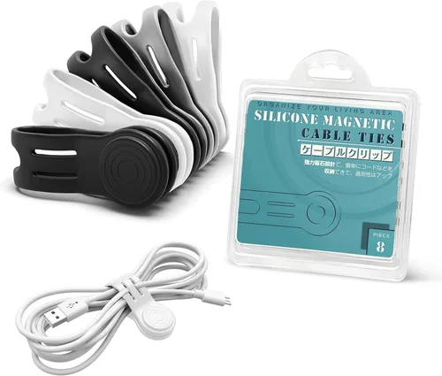 Miniatura 12 de Kanemc Paquete de 8 lazos giratorios magnéticos, atadura de cable magnética de silicona reutilizable para USB, auriculares, cargador, cables