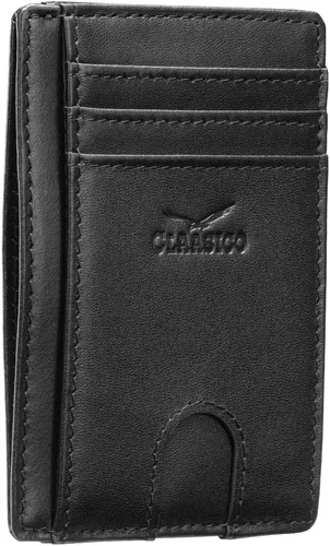Miniatura 10 de Claasico Billetera pequeña de bolsillo frontal para hombre con bloqueo RFID, de cuero genuino, tarjetero