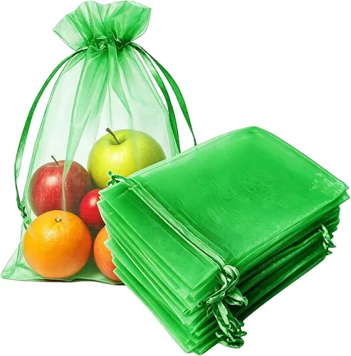 Miniatura 34 de 100 bolsas de organza con cordón de regalo para joyas, galletas, malla de tela transparente de 5 x 7 pulgadas, bolsa reciclable duradera para baby