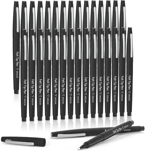 Lelix Bolígrafos de punta de fieltro, paquete negro de 30 unidades, punta media de 0.028 in, marcadores de punta de fieltro para diario, escritura,
