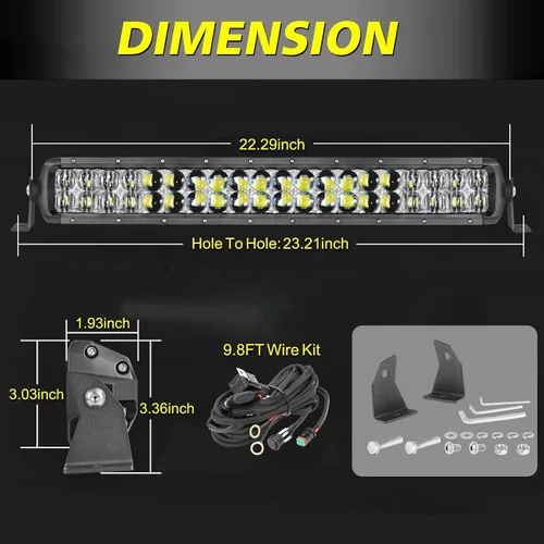 Miniatura 2 de Kit de Barra de Luz LED de 20 Pulgadas, AKD Part 200W Lente 5D Luz de Conducción Todoterreno Spot Flood Combo Doble Fila Luces de Trabajo LED Súper