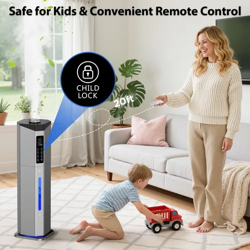 Miniatura 8 de Humidifiers for Bedroom - GloryAir 2.38Gal/9L Dual Atomizers Top Fill Humidifier for Large Room 2000ft² with Auto Rotation 7-Color Light Humidistat