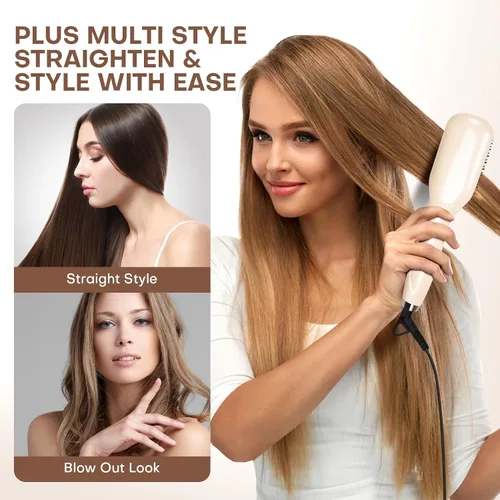 Miniatura 6 de Cepillo alisador de pelo, alisador de pelo para mujer, peine de cerámica iónico con menos encrespamiento, calentamiento rápido de 20 segundos, Negro