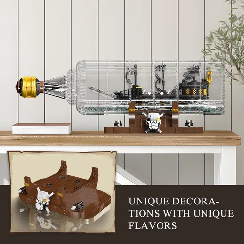 Miniatura 3 de Mould King 10065 Botella a la Deriva con Juego de Bloques de Construcción de Barco Perla Negra, Kit de Construcción de Modelo de Barco Pirata