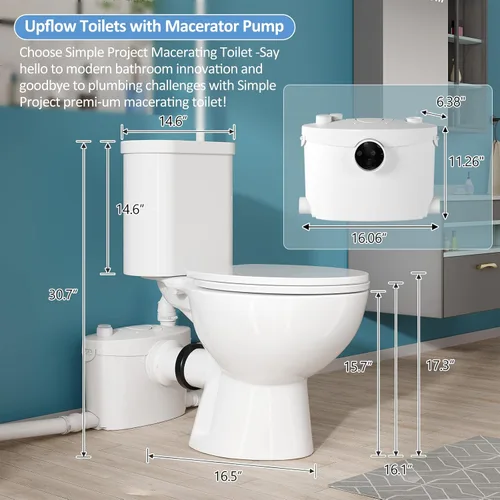 Miniatura 6 de Simple Project Inodoro de Descarga Ascendente para Sótano, Sistema de Inodoros Maceradores con Bomba Maceradora de 600W, Taza de Inodoro