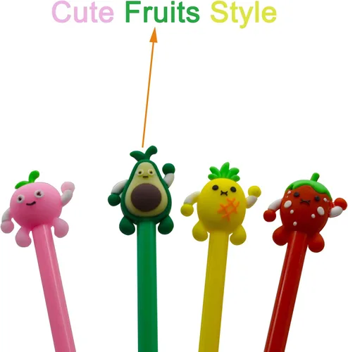 Miniatura 3 de Maydahui 28 bolígrafos con forma de frutas, lindos bolígrafos kawaii, tinta de gel negra, fresa, piña, jugoso, melocotón, aguacate, diseño