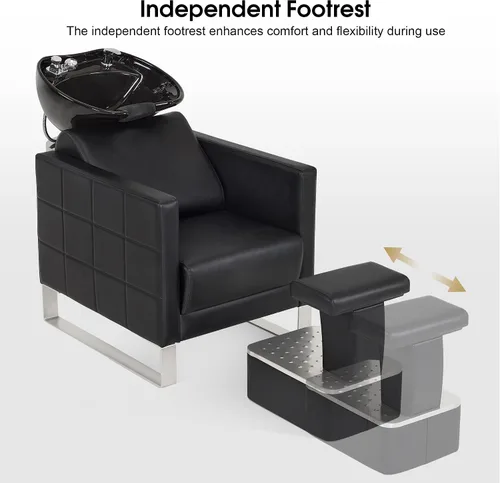 Miniatura 6 de BarberPub Juego de tazones y sillas de cerámica para champú para peluquería, estación de fregadero ajustable para lavado de cabello, estación