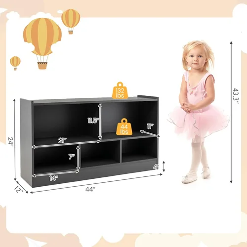 Miniatura 2 de HONEY JOY Organizador de almacenamiento de juguetes para niños, estante de almacenamiento de 5 secciones para preescolar, organizador de estante