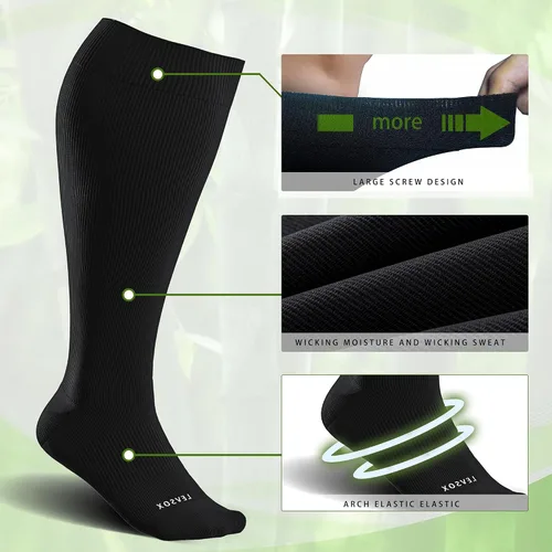 Miniatura 4 de LEVSOX Calcetines de compresión de pantorrilla ancha para mujeres y hombres, talla grande, 15-20 mmHg, hasta la rodilla, medias de gran soporte