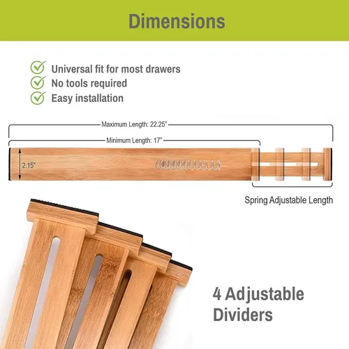 Miniatura 3 de Organizador de cajones de bambú ajustable y expandible - Separadores de cajones ideales para cocina, tocador, dormitorio y baño - Organizador