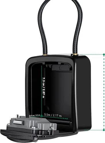 Miniatura 2 de Caja de cerradura de llave con combinación de 4 dígitos, caja fuerte portátil con cable extraíble, caja de almacenamiento de llaves impermeable