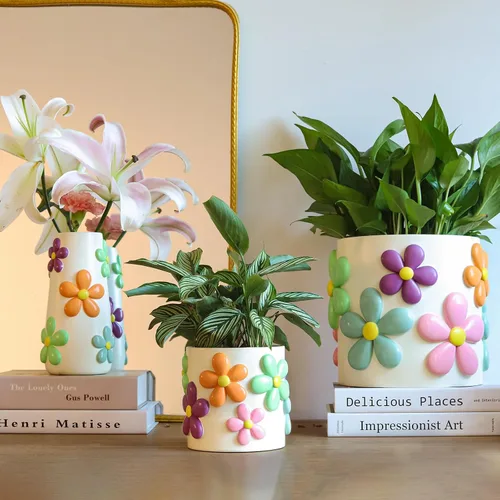Miniatura 4 de GUGUGO Jarrón de hongos pastel para flores, decoración de hongos funky arcoíris de 8 pulgadas de alto, jarrones eclécticos para flores, florero
