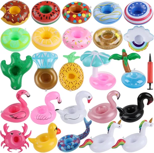 Miniatura 10 de Kleeblatt Flotadores inflables para bebidas de piscina, portavasos flotantes inflables de flamenco para bebidas, flotadores de bebidas para fiestas