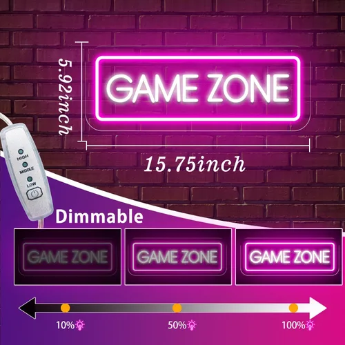 Miniatura 5 de Letrero de neón regulable con zona de juego para decoración de sala de juegos, decoración de habitación de niñas, regalo de jugador alimentado por