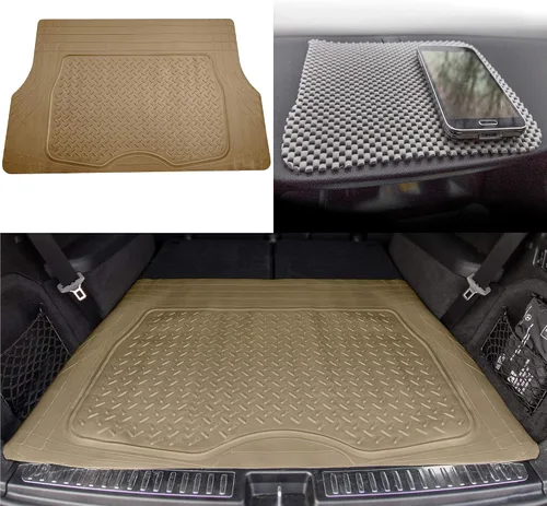 Miniatura 4 de TLH Juego de alfombrillas de carga beige recortables de primera calidad para maletero de automóvil, ajuste universal con almohadilla de tablero