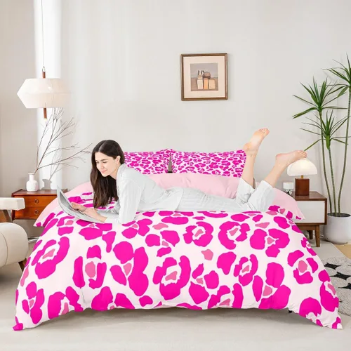 Miniatura 20 de Juego de funda de edredón con estampado de leopardo abstracto, tamaño individual, juegos de ropa de cama de piel de guepardo negro y gris