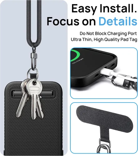 Miniatura 4 de BXYJY Funda para iPhone 16 Pro Max con correa y soporte, cordón cruzado para teléfono para mujeres y hombres, magnética, cubierta de cámara