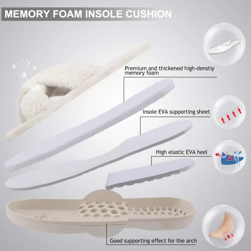 Miniatura 5 de DL Pantuflas de punta abierta con banda cruzada para mujer, pantuflas de espuma viscoelástica para el hogar con soporte de arco para interiores