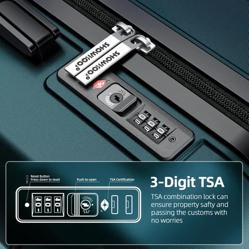 Miniatura 4 de SHOWKOO Sets de equipaje maleta ampliable con doble ruedas bloqueo TSA 3pcs Verde Armada ArmyGreen talla única