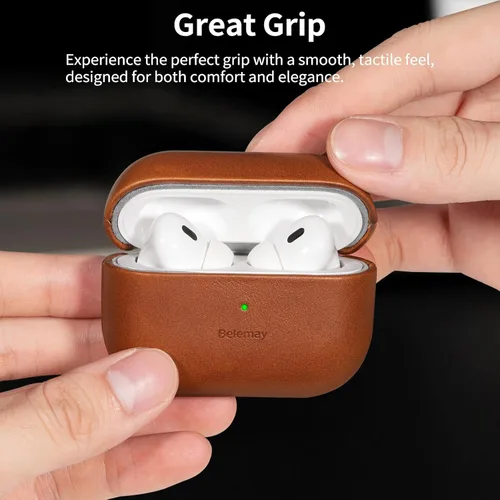Miniatura 3 de Belemay Funda de cuero de grano completo curtido vegetal hecha a mano para AirPods Pro 3ª generación (2025), efecto de dos tonos, pátina natural