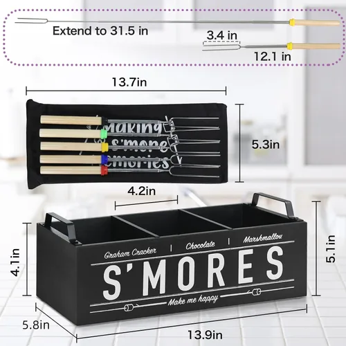 Miniatura 6 de Estación de S'Mores, Carro de S'Mores de Granja con Asas, Kit de S'Mores para Hoguera Caja de Fabricación de S'Mores, Estación de Barra de S'Mores