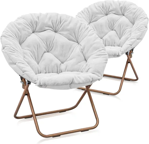 Miniatura 17 de MoNiBloom Silla redonda plegable de piel sintética para dormitorio, sala de estar, dormitorio, marco de metal plegable, de gran tamaño, cómoda