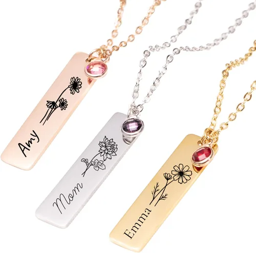 Custom Name Necklace with Birthstones Birthday Gift for Woman Personalized Birth flower Necklaces Best Gifts for Women Friends Christmas Gifts for