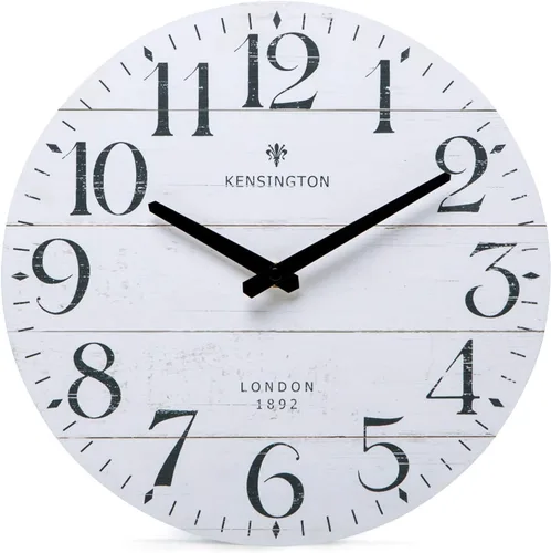 NIKKY HOME Farmhouse - Reloj de pared blanco de cuarzo de 12 pulgadas, funciona con pilas, reloj analógico silencioso decorativo de madera vintage